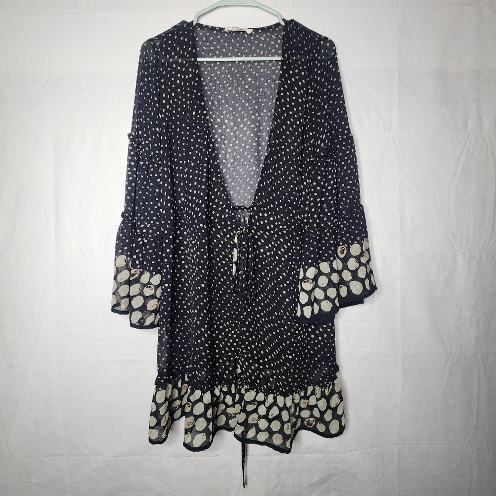 Lovestitch Ruffle Black Sheer Kimono Wrap Dress Women's Size Small
